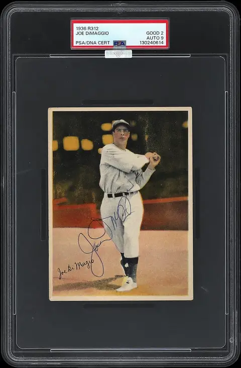 1936 R312 Signed Joe DiMaggio Rookie Card – PSA GD 2; PSA/DNA MINT 9 Autograph – POP 1; Highest PSA Signed Copy - MBA Silver Diamond Certified