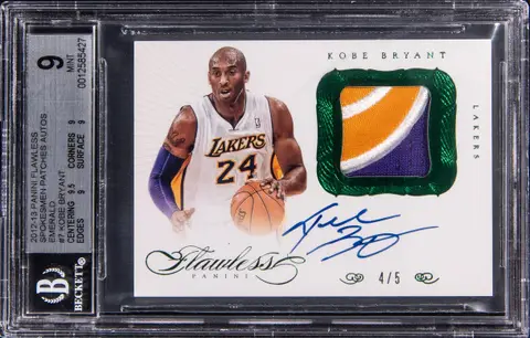 2012-13 Panini Flawless Spokesmen Patches Autographs Emerald #7 Kobe Bryant Signed Patch Card (#4/5) - BGS MINT 9, Beckett 10 - Pop 2