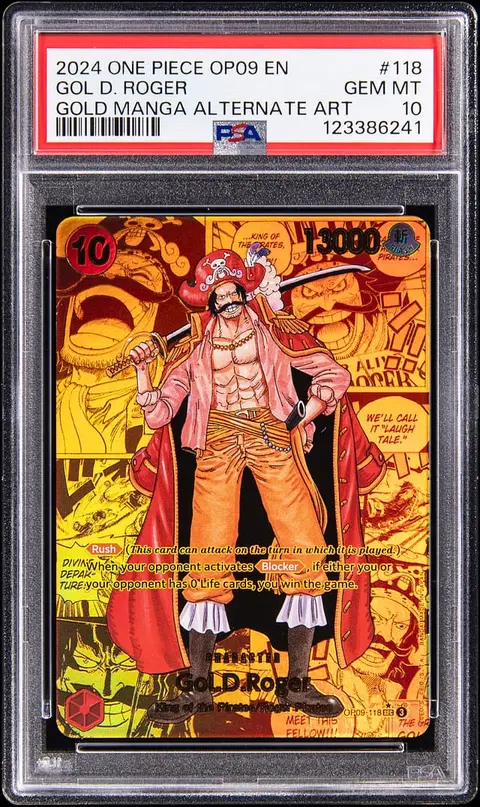 2024 One Piece OP09 Gold Manga Alternate Art #OP09-118 Gol.D.Roger - PSA GEM MT 10