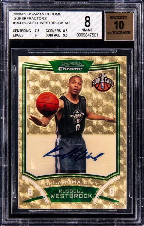 2008-09 Bowman Chrome Autographs SuperFractor #154 Russell Westbrook Signed Rookie Card (#1/1) - BGS NM-MT 8, Beckett 10