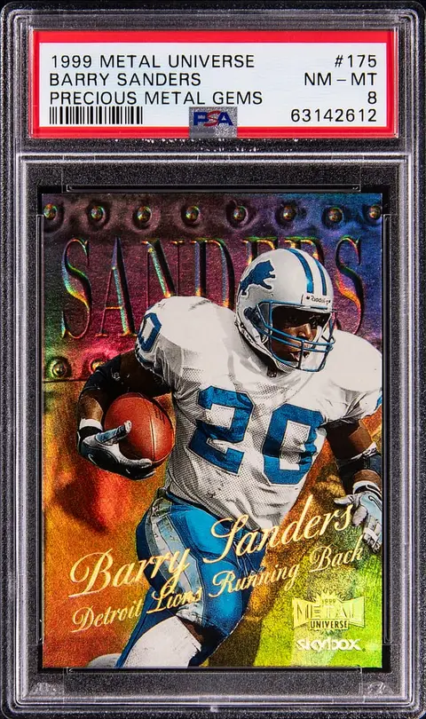 1999 SkyBox Metal Universe Precious Metal Gems (PMG) #175 Barry Sanders (#25/50) - PSA NM-MT 8