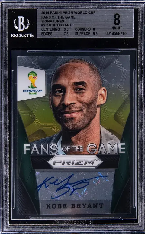 2014 Panini Prizm World Cup Fans of the Game Signatures #1 Kobe Bryant Signed Card - BGS NM-MT 8