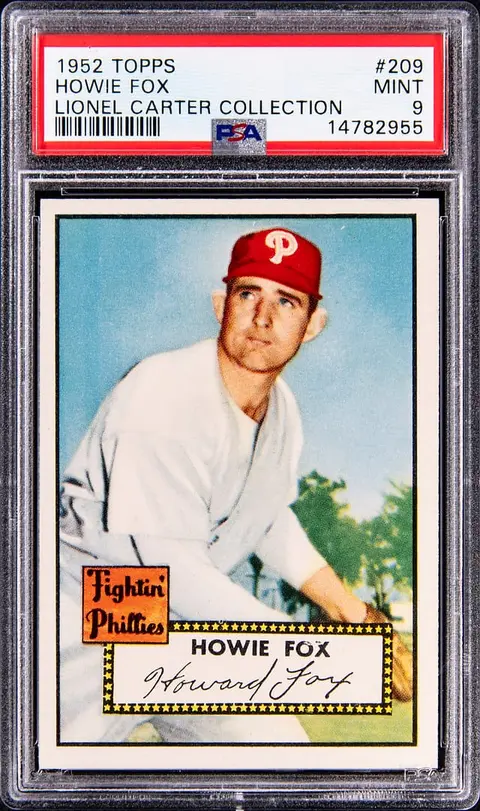 1952 Topps #209 Howie Fox - Lionel Carter Collection - PSA MINT 9 - Pop 6; Highest PSA Copy