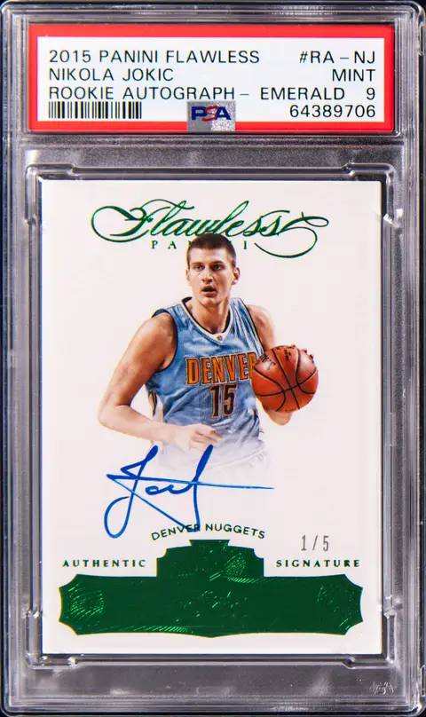 2015-16 Panini Flawless Rookie Autograph Emerald #RA-NJ Nikola Jokic Signed Rookie Card (#1/5) - PSA MINT 9