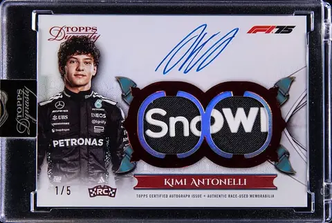 2025 Topps Dynasty F1 Single Driver Dual Relic Autographs Red #SDDRA-AAN Kimi Antonelli Signed, Race-Used Patch Rookie Card (#1/5) - Topps Encased