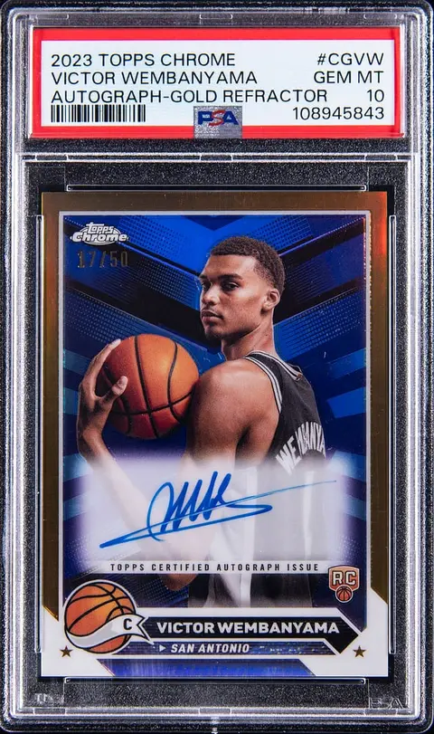 2023-24 Topps Chrome Autograph Gold Refractor #CG-VW Victor Wembanyama Signed Rookie Card (#17/50) - PSA GEM MT 10