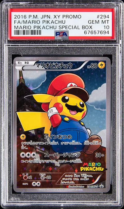2016 Pokemon Japanese XY Promo Mario Pikachu Special Box Full Art #294 Mario Pikachu - PSA GEM MT 10
