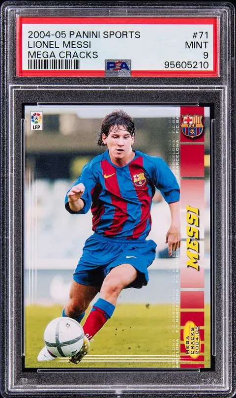 2004-05 Panini Sports Megacracks #71BIS Lionel Messi Rookie Card - PSA MINT 9