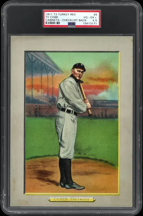 1911 T3 Turkey Red Cabinets Checklist Back #9 Ty Cobb - PSA VG-EX+ 4.5