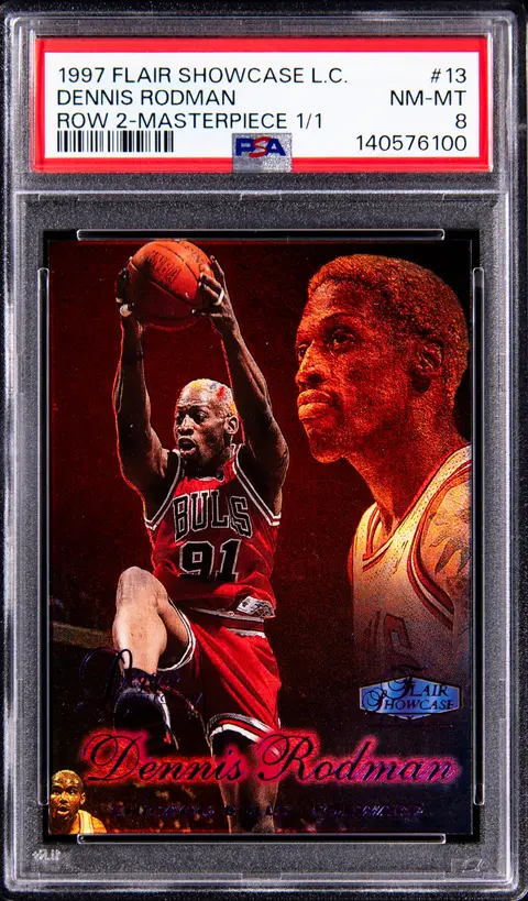 1997-98 Flair Showcase Legacy Collection Row 2 Masterpiece #13 Dennis Rodman (#1/1) - PSA NM-MT 8