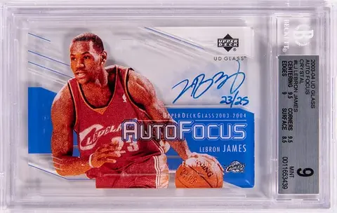 2003-04 Upper Deck Glass Auto Focus Crystal #LJ LeBron James Signed Rookie Card (#23/25) - Jersey Number - BGS MINT 9, Beckett 10