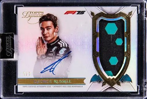 2025 Topps Dynasty F1 Autographed Patch Gold #DAP-GRUIV George Russell Signed, Race-Used Patch Card (#1/1) - Topps Encased