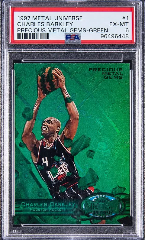 1997-98 SkyBox Metal Universe Precious Metal Gems (PMG) Green #1 Charles Barkley (#009/100) - PSA EX-MT 6