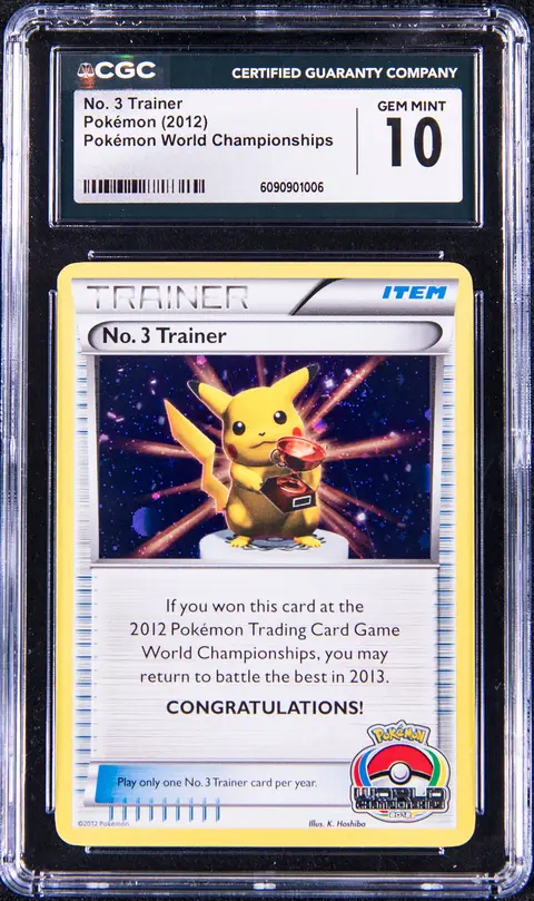 2012 Pokemon World Championships No. 3 Trainer Pikachu Trophy Card - CGC GEM MINT 10 - Pop 1