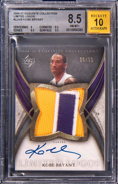 2006-07 Upper Deck Exquisite Collection Limited Logos #LL-KB Kobe Bryant Signed Game-Used Patch Card (#36/50) - BGS NM-MT+ 8.5, Beckett 10