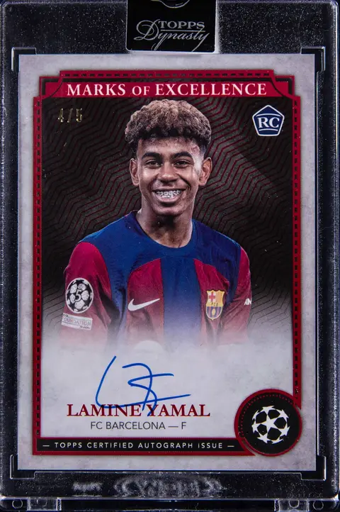 2024-25 Topps Dynasty UCC Marks Of Excellence Autographs Red #EX-LY3 Lamine Yamal Signed Rookie Card (#4/5) - Topps Encased