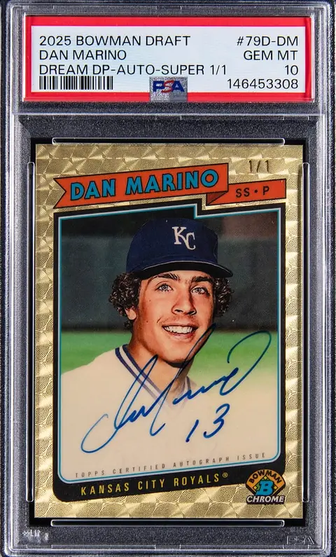 2025 Bowman Draft Dream Draft Pick Autographs SuperFractor #79D-DM Dan Marino Signed Card (#1/1) - PSA GEM MT 10