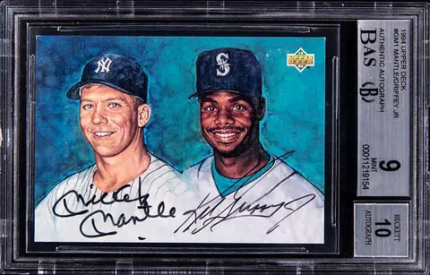 1994 Upper Deck Autograph Ken Griffey Jr./Mickey Mantle Dual-Signed Card - BGS MINT 9, Beckett 10