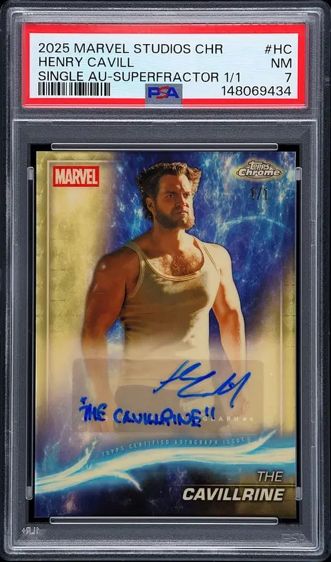 2025 Topps Marvel Studios Chrome Single Autograph SuperFractor #AA-HC Henry Cavill Signed Card (#1/1) - PSA NM 7