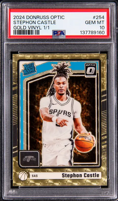 2024-25 Panini Donruss Optic Rated Rookie Gold Vinyl Prizm #254 Stephon Castle Rookie Card (#1/1) - PSA GEM MT 10