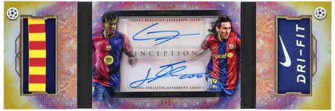 2024-25 Topps Inception UCC Dual Autograph Patch Booklet #DAPB-YM Lamine Yamal/Lionel Messi Dual-Signed Patch Card (#1/1)