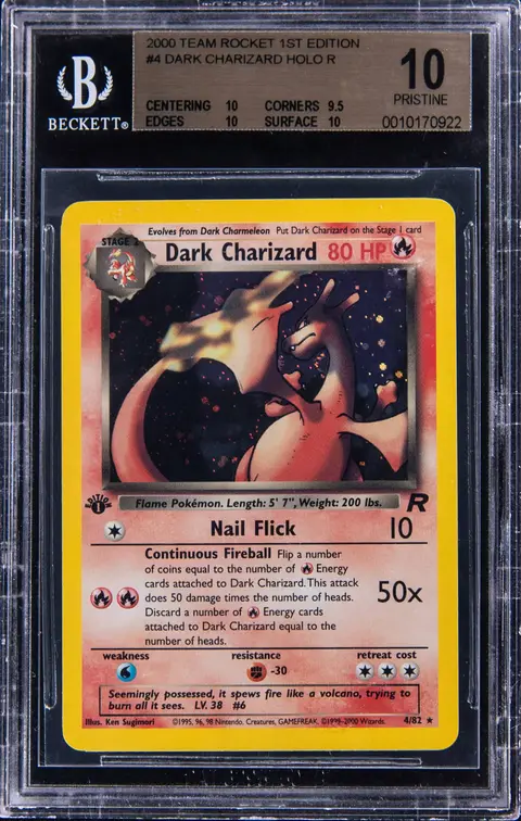 2000 Pokemon Team Rocket 1st Edition Holo #4 Dark Charizard - BGS PRISTINE 10 - Pop 2