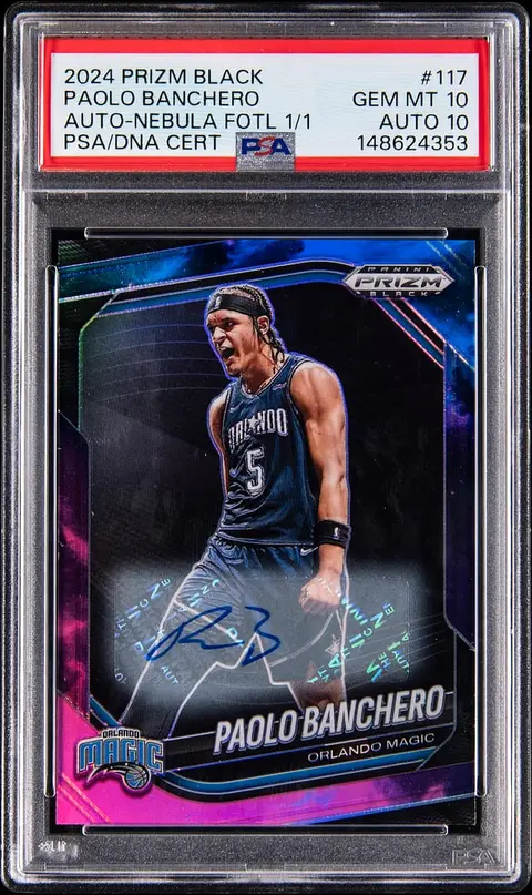 2024-25 Panini Prizm Black Autograph Nebula FOTL Prizm #117 Paolo Banchero Signed Card (#1/1) - PSA GEM MT 10, PSA/DNA GEM MT 10