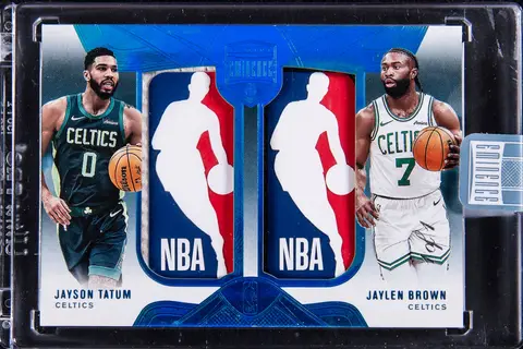 2024-25 Panini Eminence Dual Logoman #EDL-BOS Jayson Tatum/Jaylen Brown Logoman Patch Card (#1/1) - Panini Encased