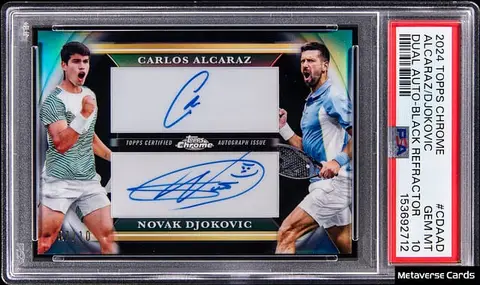 Alcaraz & Djokovic 2024 Topps Chrome Dual Auto Sale