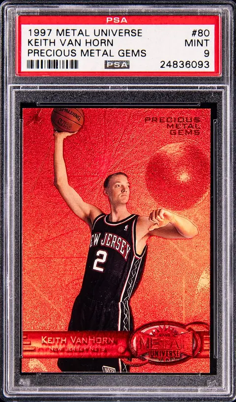 1997-98 SkyBox Metal Universe Precious Metal Gems (PMG) Red #80 Keith Van Horn Rookie Card (#026/100) - PSA MINT 9 - Pop 1