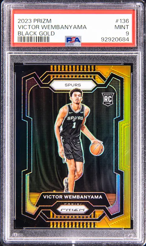 2023-24 Panini Prizm Black Gold Prizm #136 Victor Wembanyama Rookie Card (#5/5) - PSA MINT 9 - Pop 2