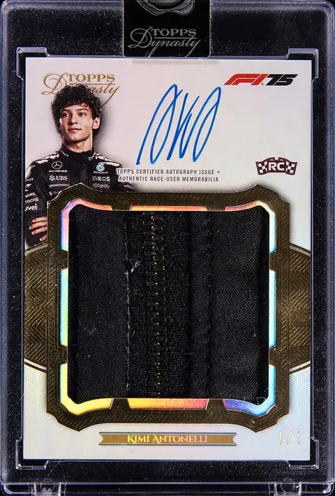 2025 Topps Dynasty F1 Suit Zipper Jumbo Patch Autograph #AFJPV-AAN Kimi Antonelli Signed Race-Used Patch Rookie Card (#1/1) - Topps Encased