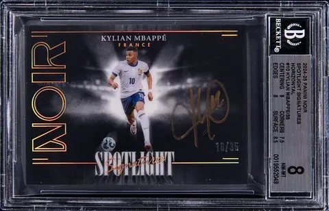 2024-25 Panini Noir Spotlight Signatures Horizontal #SH-KM Kylian Mbappe (#16/35) - BGS NM-MT 8 - Pop 3