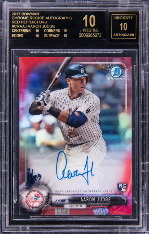2017 Bowman Chrome Rookie Autographs Red Refractor #CRA-AJ Aaron Judge Signed Rookie Card (#2/5) - BGS PRISTINE/Black Label 10, Beckett 10 - Pop 1