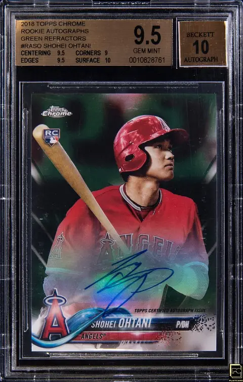 2018 Topps Chrome Rookie Autographs Green Refractor #RA-SO Shohei Ohtani Signed Rookie Card (#39/99) - BGS GEM MINT 9.5, Beckett 10