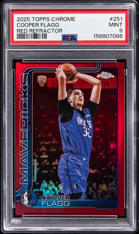 2025-26 Topps Chrome Red Refractor #251 Cooper Flagg Rookie Card (#1/5) - PSA MINT 9 - Pop 1