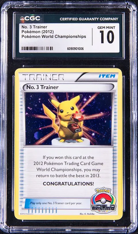2012 Pokemon World Championships No. 3 Trainer Pikachu Trophy Card - CGC GEM MINT 10 - Pop 1