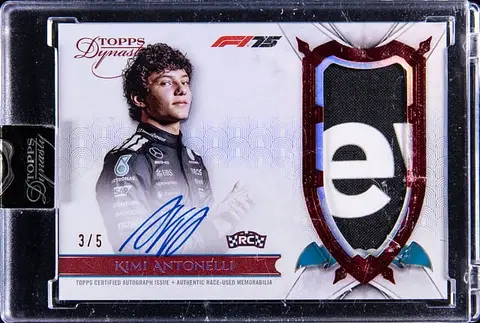 2025 Topps Dynasty F1 Patch Autographs Red #DAP-AANIV Kimi Antonelli Signed Race-Used Patch Rookie Card (#3/5) - Topps Encased