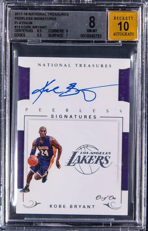 2017-18 Panini National Treasures Peerless Signatures Platinum #PS-KBR Kobe Bryant Signed Card (#1/1) - BGS NM-MT 8, Beckett 10