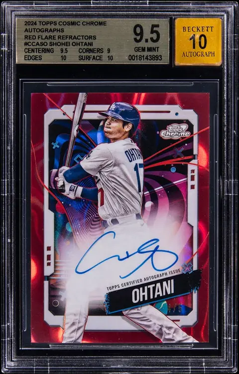 2024 Topps Cosmic Chrome Autographs Red Flare Refractors #CCA-SO Shohei Ohtani Signed Card (#4/5) - BGS GEM MINT 9.5, Beckett 10 - Pop 1