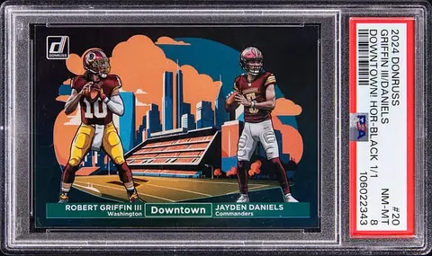 2024 Panini Donruss Downtown Horizontal Black #20 Robert Griffin III/Jayden Daniels Rookie Card (#1/1) - PSA NM-MT 8