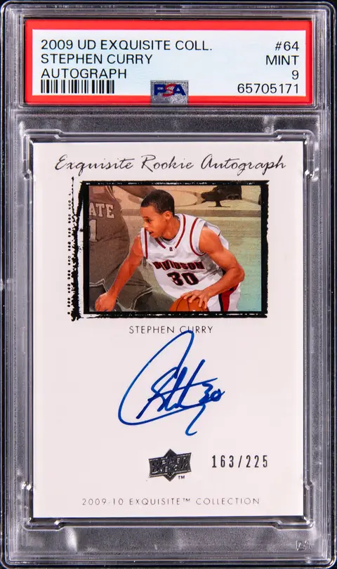 2009-10 Upper Deck Exquisite Collection Exquisite Rookie Autograph #64 Stephen Curry Signed Rookie Card (#163/225) - PSA MINT 9