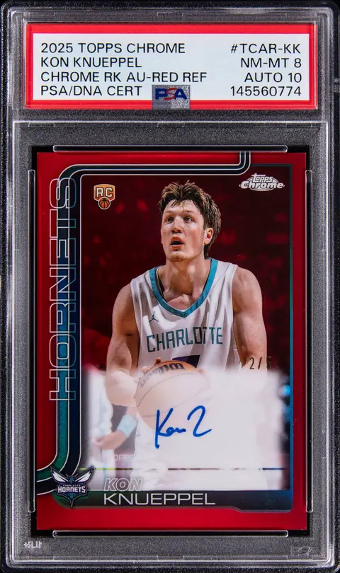 2025-26 Topps Chrome Rookie Autographs Red Refractor #TCAR-KK Kon Knueppel Signed Rookie Card (#2/5) - PSA NM-MT 8, PSA/DNA GEM MT 10 - Pop 1
