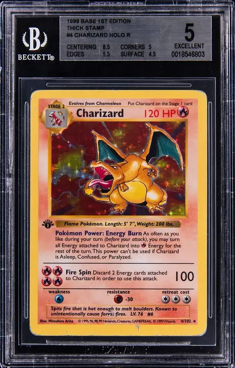 1999 Pokemon Base Set 1st Edition Holo #4 Charizard - BGS EX 5