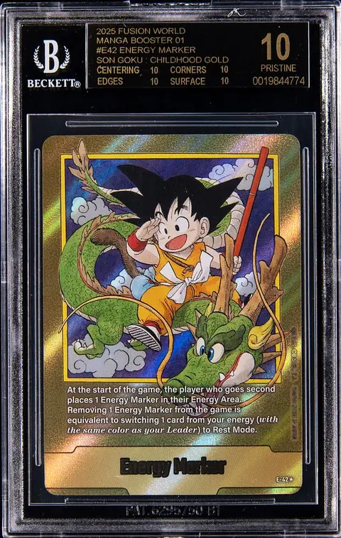 2025 Dragon Ball Fusion World Manga Booster 01 Energy Marker Gold #E42 Son Goku : Childhood - BGS PRISTINE/Black Label 10 - Pop 2