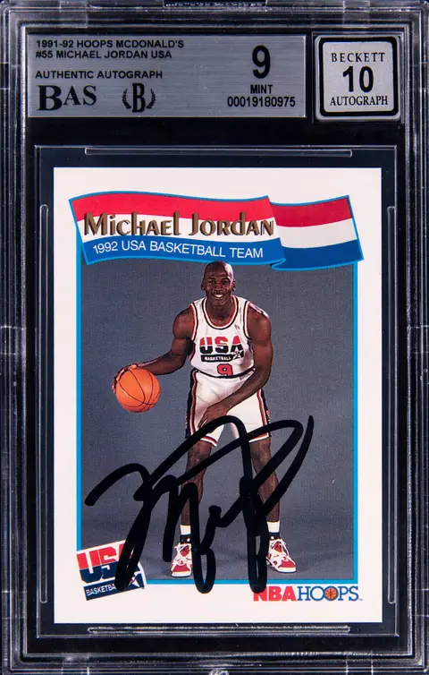 1991-92 Hoops McDonald's USA #55 Michael Jordan Signed Card - BGS MINT 9, Beckett 10