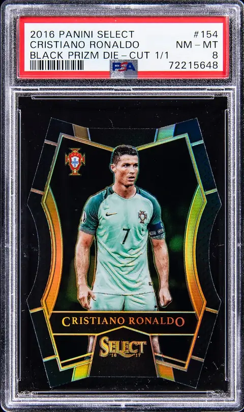 2016-17 Panini Select Die-Cut Black Prizm #154 Cristiano Ronaldo (#1/1) - PSA NM-MT 8