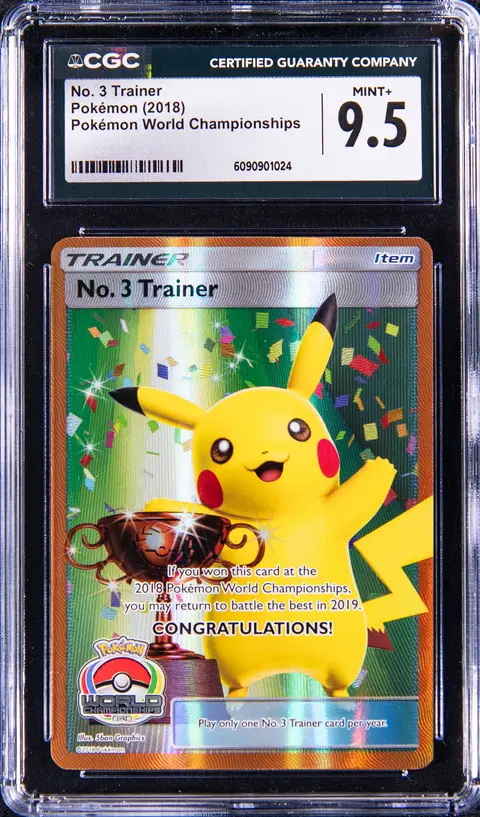 2018 Pokemon World Championships No. 3 Trainer Pikachu Trophy Card - CGC MINT+ 9.5 - Pop 1