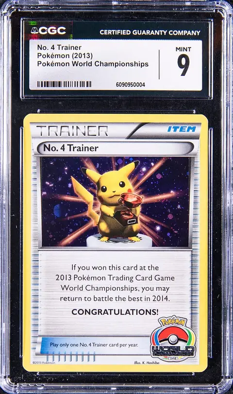 2013 Pokemon World Championships No. 4 Trainer Pikachu Trophy Card - CGC MINT 9