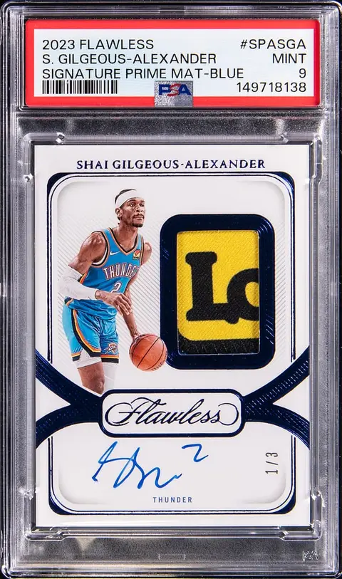 2023-24 Panini Flawless Signature Prime Materials Blue #SPA-SGA Shai Gilgeous-Alexander Signed Patch Card (#1/3) - PSA MINT 9